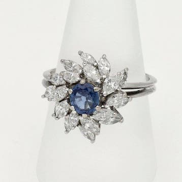 Bague - 18 carats Or blanc Saphir - Diamant, Bijoux, Sacs & Beauté