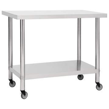 vidaXL Keukenwerktafel met wielen 80x60x85 cm roestvrij, Verzenden