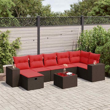 vidaXL 8-delige Loungeset met kussens poly rattan bruin, Verzenden, Nieuw, Loungeset