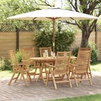 vidaXL Tuin Eettafel Set 7 pcs Bruin Massief Teakhout, Verzenden, Nieuw