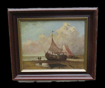 Hubert Dooms ( 1912 - ? ) - Vissersloepen en vissers op het