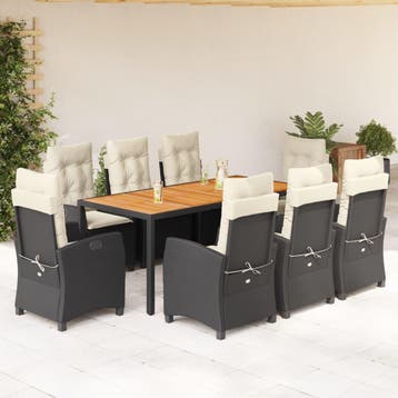vidaXL 9-delige Tuinset poly rattan zwart, Verzenden, Tuinset