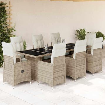 vidaXL 9-delige Bistroset met kussens poly rattan beige, Verzenden, Nieuw