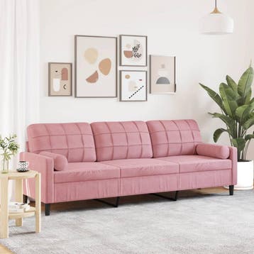 vidaXL 3-zitsbank met sierkussens 210 cm fluweel roze, Verzenden, Nieuw
