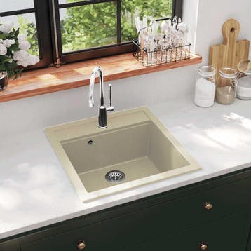 vidaXL Gootsteen enkele bak graniet beige, Verzenden
