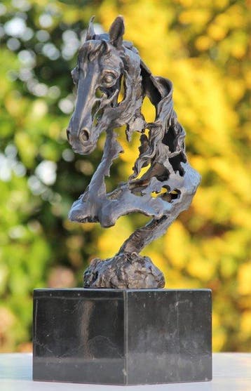Beeld, abstact horse head - 40 cm - brons marmer