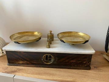 Échelle (2) - Bois, Laiton, Marbre - Ancienne balance