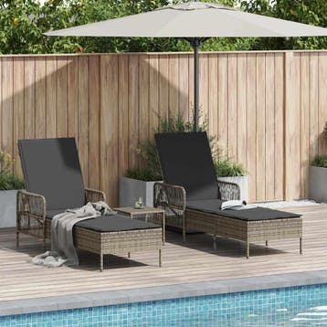 vidaXL Ligstoel 3 pcs Grijs en Donkergrijs 55 x 200 x 92 cm, Verzenden, Nieuw