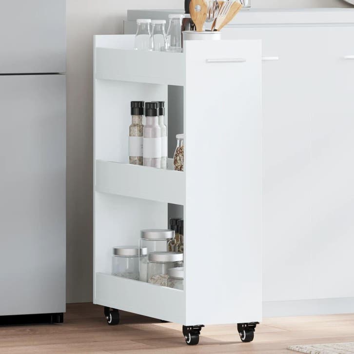 vidaXL Kast met wieltjes 60x22x79 bewerkt hout wit, Huis en Inrichting, Kasten | Overige, Nieuw, Verzenden