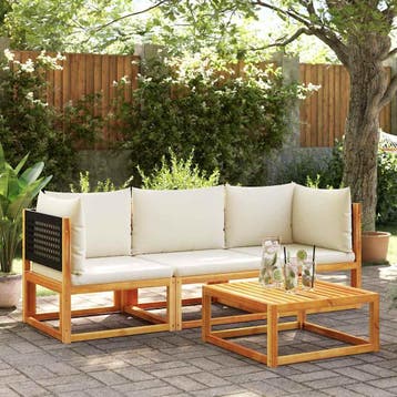 vidaXL Tuinhoekbank met kussens acaciahout & rotan, Tuin en Terras, Verzenden, Nieuw