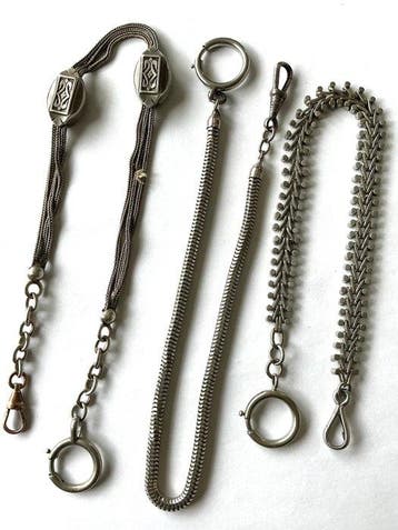 argenté (ou argent) - Chaîne - 3 chaînes de montre de poche
