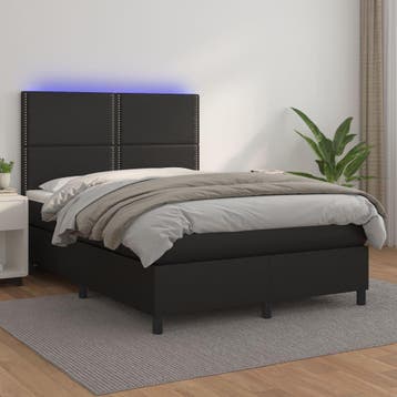 vidaXL Boxspring met matras en LED kunstleer zwart 140x200, Huis en Inrichting, Verzenden, Nieuw