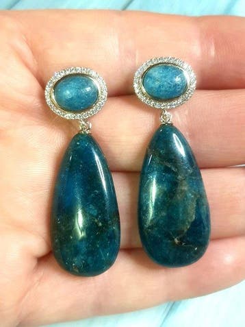 Argent, Apatite bleu néon, Cz - Boucles doreilles goutte