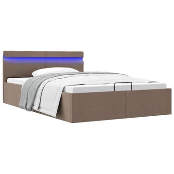 vidaXL Bedframe met hydraulische opslag en LED stof taupe, Verzenden