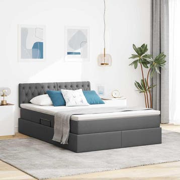 vidaXL LED opbergbed met matras Donkergrijs 140 x 190 cm, Verzenden
