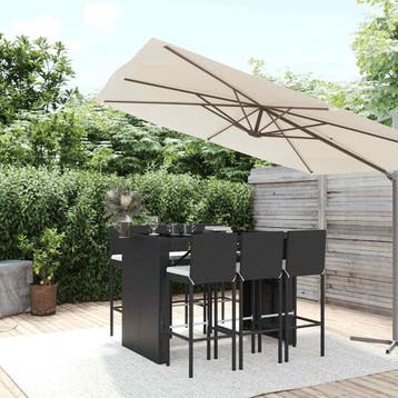 vidaXL 7-delige Tuinbarset met kussens poly rattan zwart, Verzenden, Nieuw
