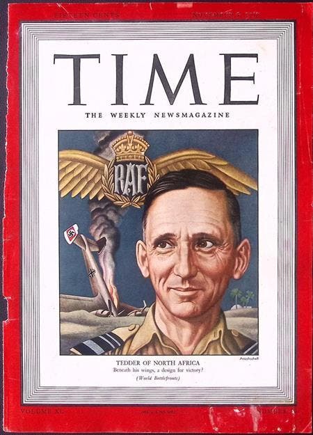 Cover Time Magazine1942 met Arthur Tedder (lijst optie), Collections, Objets militaires | Seconde Guerre mondiale, Envoi