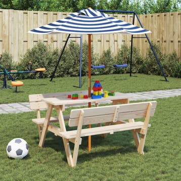 vidaXL Picknicktafel voor 4 kinderen met parasol massief, Verzenden