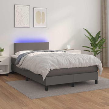 vidaXL Boxspring met matras en LED kunstleer grijs 120x200, Verzenden