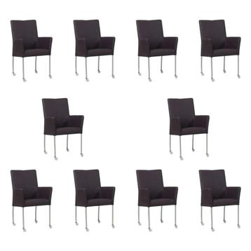 Set van 10 Leren eetkamerstoelen Comfort met wieltjes en, Ophalen of Verzenden, Nieuw, Leer, Eén