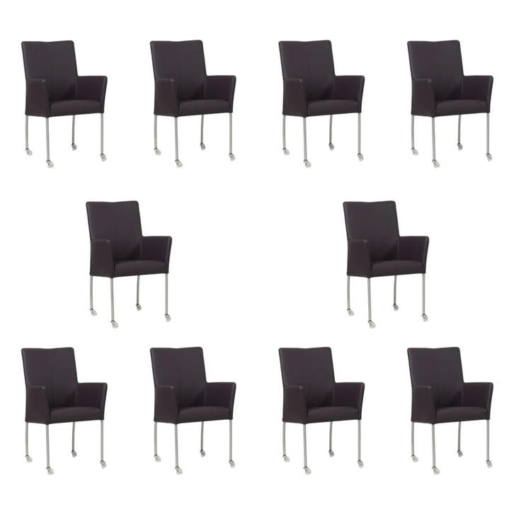 Set van 10 Leren eetkamerstoelen Comfort met wieltjes en, Huis en Inrichting, Stoelen, Nieuw, Eén, Leer, Ophalen of Verzenden
