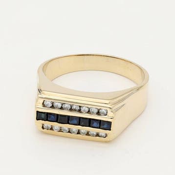 Bague - 14 carats Or jaune Saphir - Diamant