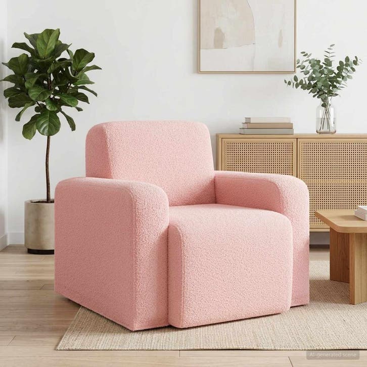 vidaXL Fauteuil Roze Bouclé, Maison & Meubles, Fauteuils, Envoi