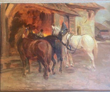 Attilio Bozzato (1886-1954) - Cavalli a riposo