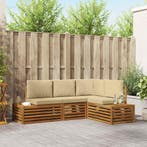 vidaXL Buiten bank set met kussen 4 Stuk Natuurlijk en Beige, Verzenden, Nieuw