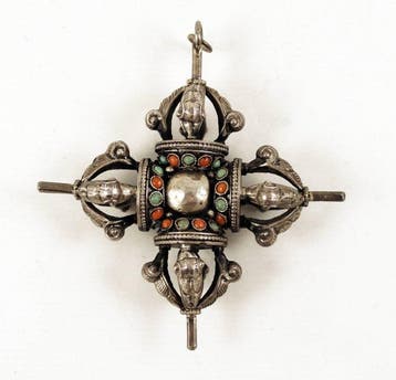 Boeddhistische hanger - Zilver, Koraal, turkoois - Nepal -, Antiek en Kunst