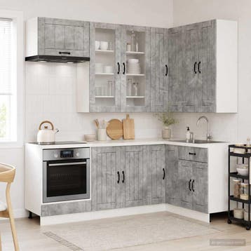 vidaXL Keukenblok LUCCA 8 pcs Betongrijs Bewerkt hout, Huis en Inrichting, Verzenden, Nieuw