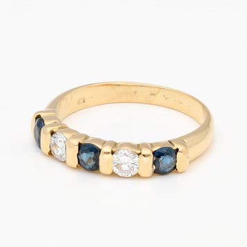 Ring - 18 karaat Geel goud - Diamant - Saffier