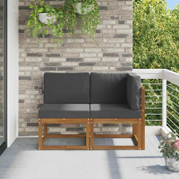 vidaXL Outdoor Midden- en Hoekbank 2 Stuk Natuurlijk en, Tuin en Terras, Tuinsets en Loungesets, Nieuw, Verzenden