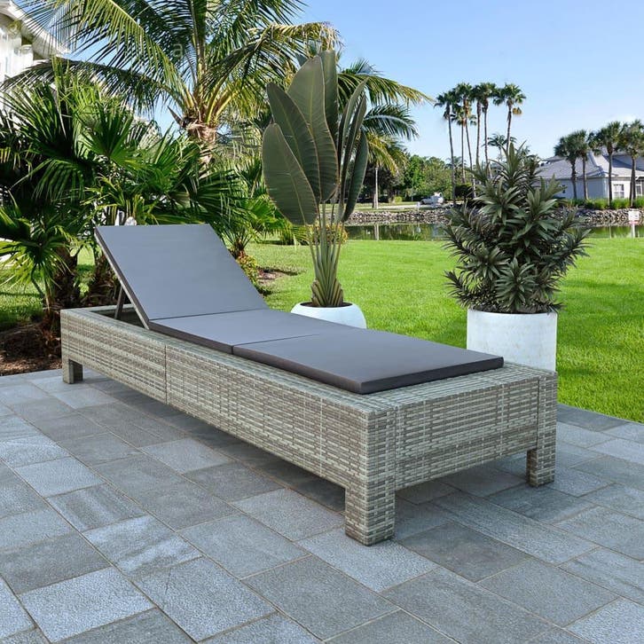 vidaXL Ligbed met kussen poly rattan grijs, Jardin & Terrasse, Chaises longues, Envoi