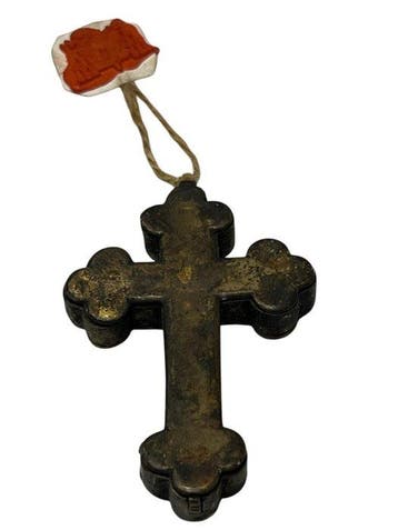 Reliekhouder - Brons, Gouden cartouche, Glas, Textiel - 20e