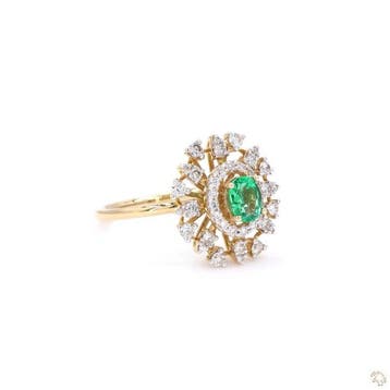 Ring - 18 karaat Geel goud - 0.86ct. tw. Smaragd - Diamant