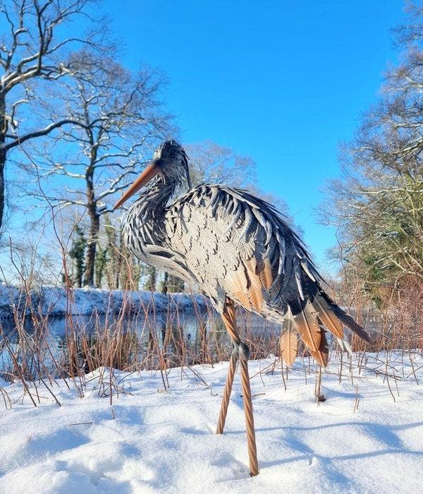 Beeldje - Levensechte reiger - metal, Antiquités & Art, Art | Objets design