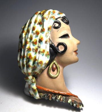 László Szabszai - sculptuur, Art Deco Wall Mask - 20 cm -