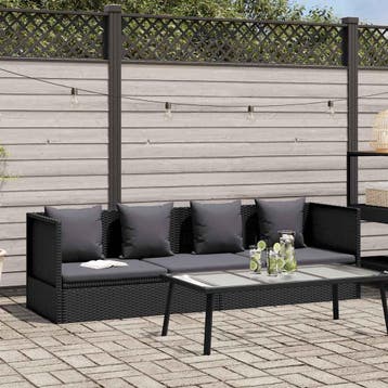 vidaXL Tuinbed met kussens poly rattan zwart, Verzenden, Nieuw