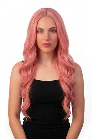 Luxe Extra Lange Zeemeermin Roze Pruik Middenscheiding Licht, Ophalen of Verzenden, Nieuw