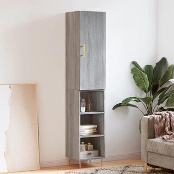 vidaXL Hoge kast 34,5x34x180 cm bewerkt hout grijs sonoma, Verzenden, Nieuw