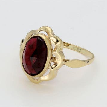 Ring - 14 karaat Geel goud - Granaat, Handtassen en Accessoires, Ringen, Nieuw