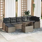 vidaXL Tuinbank Set met kussen 8 pcs Grijs Poly Riet, Tuin en Terras, Verzenden, Nieuw