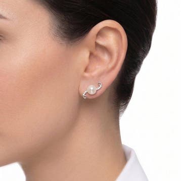 Oorbellen - 18 karaat Witgoud - 0.09ct. tw. Parel - Diamant, Nieuw