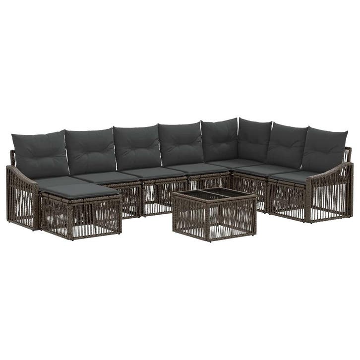vidaXL Tuinbank Set 9 pcs Grijs poly rattan, Jardin & Terrasse, Ensembles de jardin, Envoi