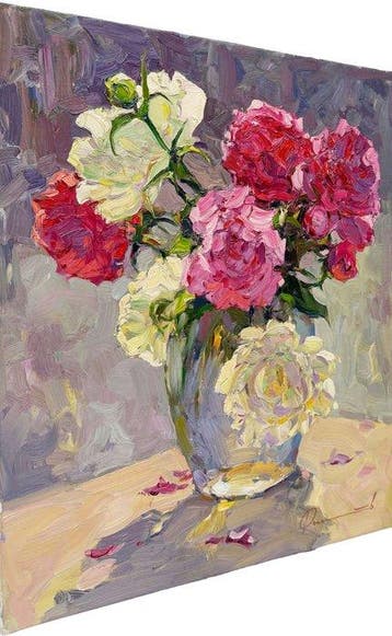 Sergei Flitov (1964) - Pivoines dans un Vase Transparent
