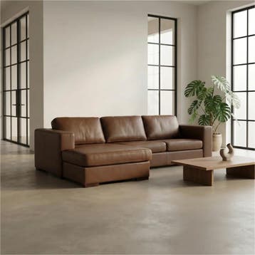 Leren hoekbank Flow - 3 zits arm links + longchair rechts -, Ophalen of Verzenden