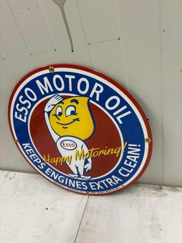 Esso Motor Oil – Happy Motoring – Rond Emaille Reclamebord -