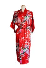 KIMU® Kimono Rood Maxi L-XL Yukata Satijn Lang Lange Rode Oc, Ophalen of Verzenden