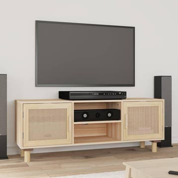 vidaXL Tv-meubel 105x30x40 cm massief grenenhout en rattan, Verzenden